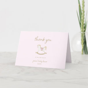 Pink Vintage Rocking Horse Cowgirl Baby Shower Thank You Card