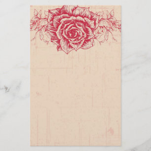Pink Vintage Rose Border Stationery