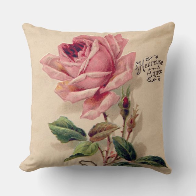 Pink Vintage Rose Cushion (Front)