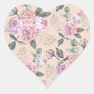 Pink Vintage Rose Design Heart Sticker