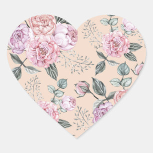 Pink Vintage Rose Design Heart Sticker
