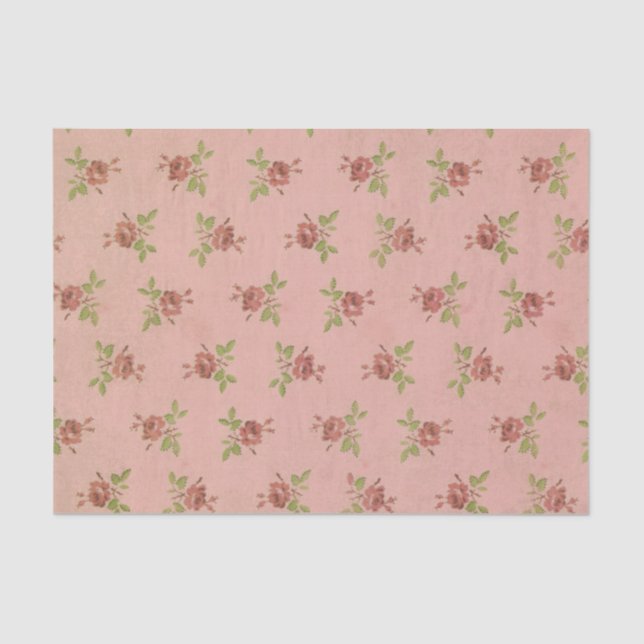 Pink vintage rose Floral collage Tissue Paper (Front)