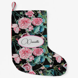 Pink Vintage Rose Flowers Floral Name Stocking