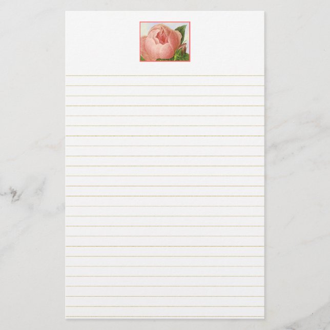 Pink Vintage Rose Lined Stationery (Front)