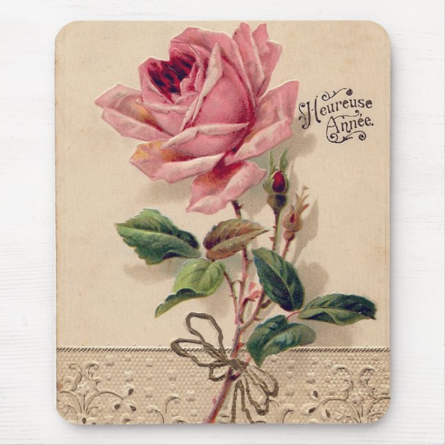 Pink Vintage Rose Mouse Mat (Front)