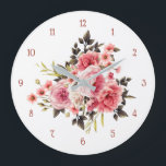 Pink Vintage Rose Profusion Large Clock<br><div class="desc">Glorious profusion of pink and white roses and posies with hunter green foliage. Font and colour used on numbers is editable.</div>