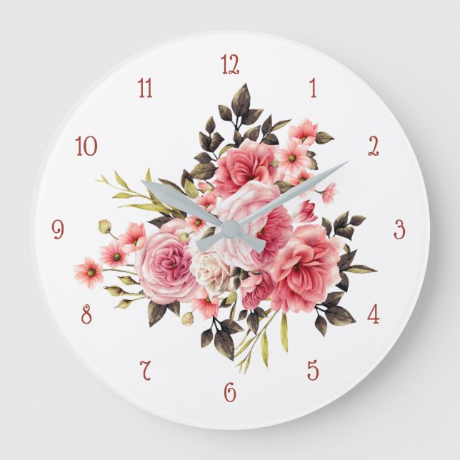 Pink Vintage Rose Profusion Large Clock (Front)