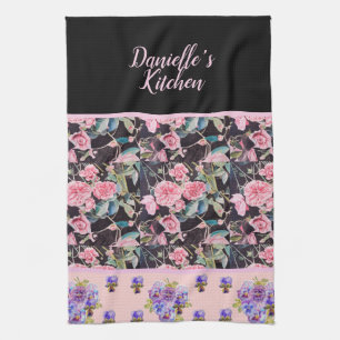 Pink Vintage Rose Roses Watercolor Customisable Tea Towel