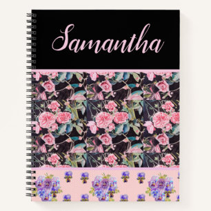 Pink Vintage Rose Roses Watercolor Customizable Notebook