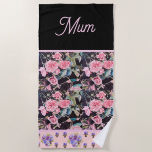 Pink Vintage Rose Roses Watercolor Mum Mothers Beach Towel