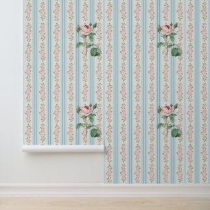 Pink Vintage Rose Stripe Charm Wallpaper