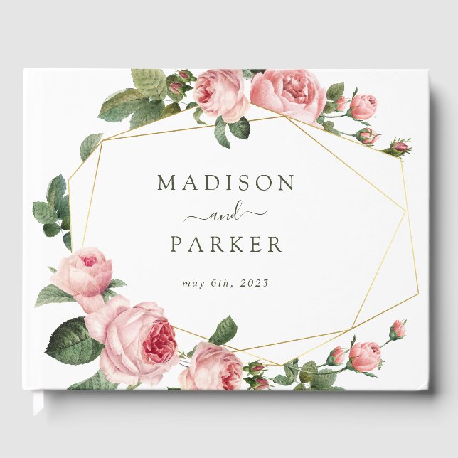 Pink Vintage Rose Wedding Guest Book (Front)