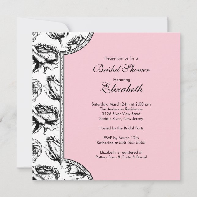 Pink Vintage Roses Bridal Shower Invitation (Front)