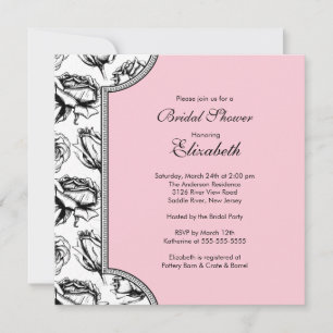 Pink Vintage Roses Bridal Shower Invitation