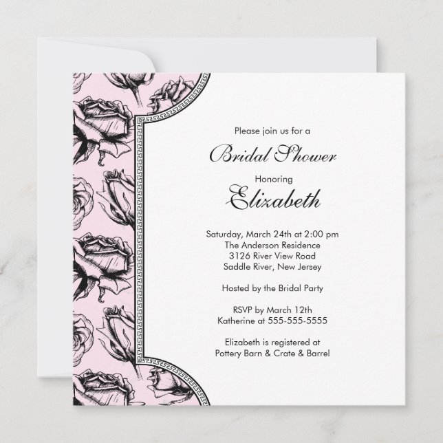 Pink Vintage Roses Bridal Shower Invitation (Front)