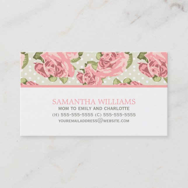 Pink Vintage Roses Calling Card (Front)