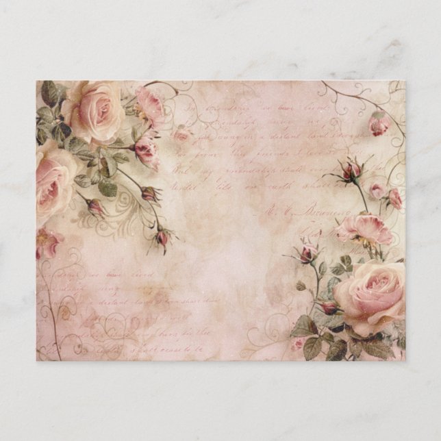 Pink Vintage Roses Decoupage Pattern  Postcard (Front)