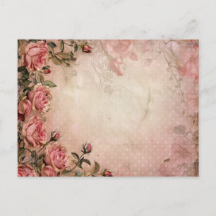 Pink Vintage Roses Decoupage Pattern  Postcard
