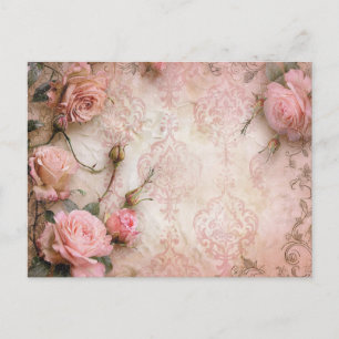 Pink Vintage Roses Decoupage Pattern  Postcard