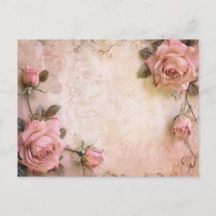 Pink Vintage Roses Decoupage Pattern  Postcard