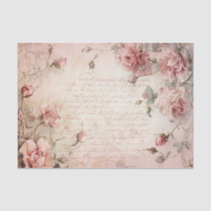 Pink Vintage Roses Decoupage Pattern Tissue Paper