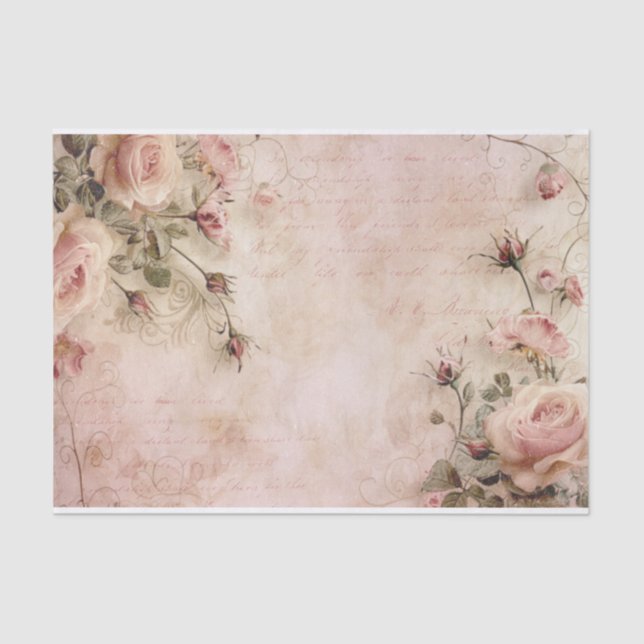 Pink Vintage Roses Decoupage Pattern Tissue Paper (Front)