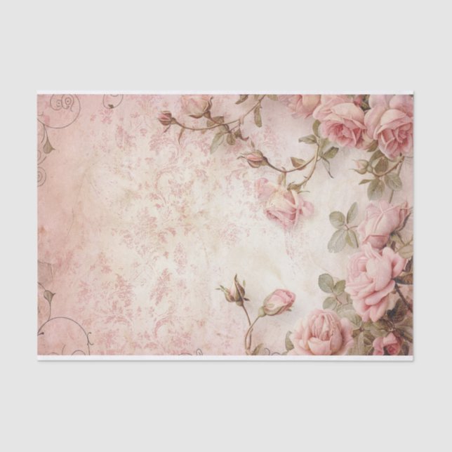 Pink Vintage Roses Decoupage Pattern Tissue Paper (Front)