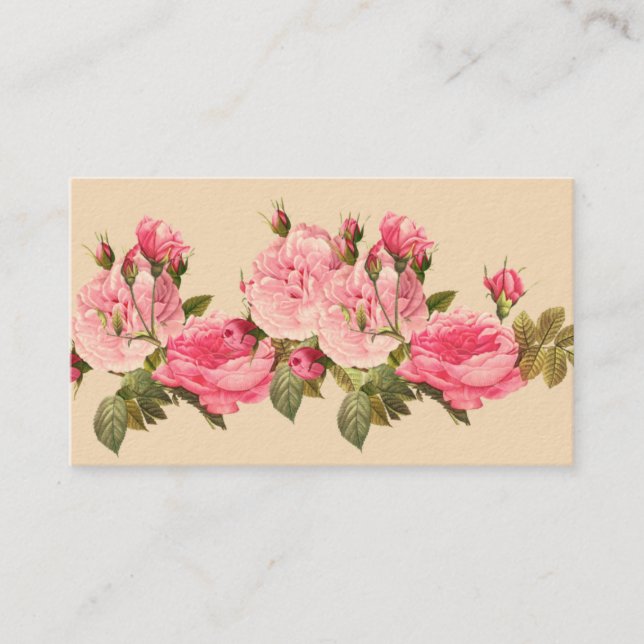 Pink, Vintage Roses, Feminine Business Card (Front)