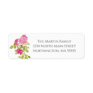 Pink Vintage Roses Floral Return Address