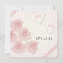 Pink vintage roses invitation of couple