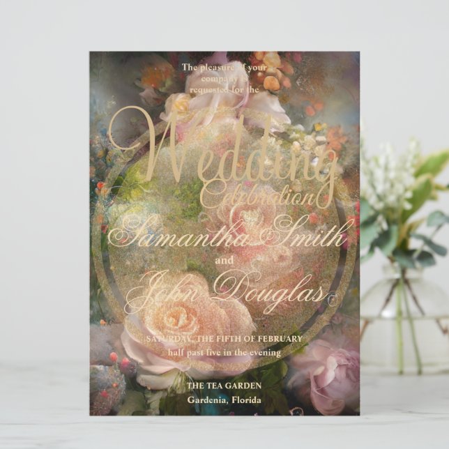 Pink Vintage Roses Painted In Old Gold Style (Standing Front)