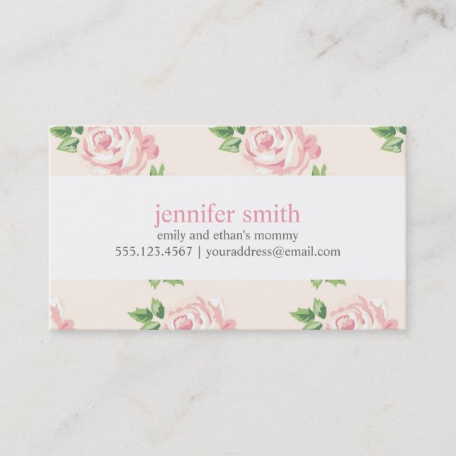 Pink Vintage Roses Pattern Calling Card (Front)