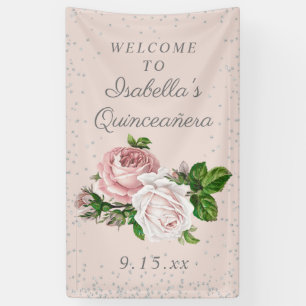 Pink Vintage Roses Quinceañera Welcome Banner