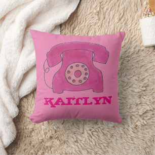 Pink Vintage Rotary Phone Telephone Retro Decor Cushion