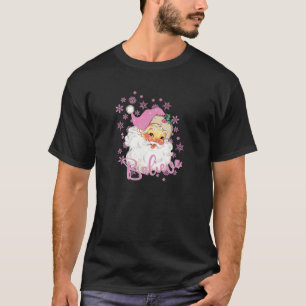 Pink Vintage Santa Believe Cute Christmas Snowflak T-Shirt