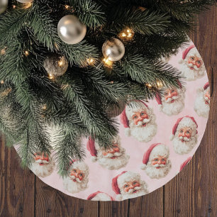 Pink Vintage Santa Christmas Brushed Polyester Tree Skirt