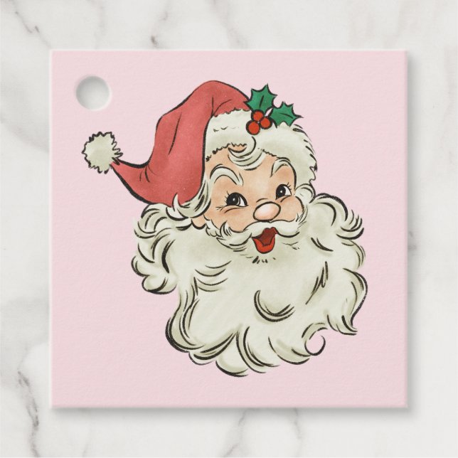 Pink Vintage Santa, Christmas  Favour Tags (Front)