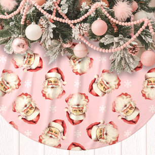 Pink Vintage Santa Claus Face Watercolor Brushed Polyester Tree Skirt