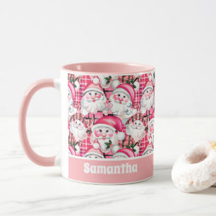 Pink Vintage Santa Claus Tartan Plaid Christmas Mug