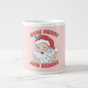 Pink Vintage Santa "Stay Merry and Bright" Xmas Large Coffee Mug