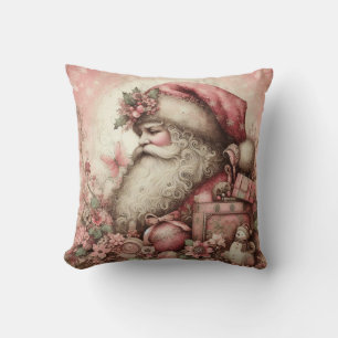 Pink Vintage Santa Throw Pillow