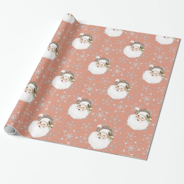 Pink Vintage Santa Wrapping Paper (Unrolled)