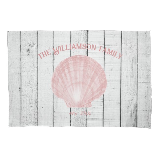 Pink Vintage Scallop Shell Pillow Case (Front)