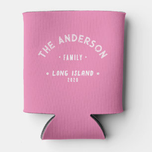 Pink Vintage Seaside Family Name Can Cooler