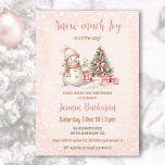 Pink Vintage Snowman Christmas Girl Baby Shower Invitation<br><div class="desc">Cute Christmas girl baby shower invitation featuring a lovely snowman,  Christmas tree with gifts and snow in blush pink with vintage vibes. Easily personalise all the text. - Kate Eden Art</div>