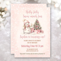 Pink Vintage Snowman Girl Christmas 1st Birthday 