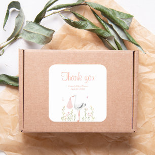 Pink vintage stork baby shower favour  square sticker
