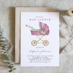 Pink Vintage Stroller It's a Girl Baby Shower Invitation<br><div class="desc">Invite guests to your event with this customisable baby shower invitation. It features a watercolour vintage stroller and pink flowers. This vintage baby shower invitation is perfect for It's a Girl baby shower. Personalise by adding your details.</div>