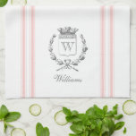 Pink Vintage Style French Sack with Custom Name Tea Towel<br><div class="desc">Vintage French etched graphics and soft pink ticking tape stripes are the perfect addition to your French country kitchen decor on this waffle knit custom towel. Don't forget the finishing touch of personalisation with your monogram and family name.</div>