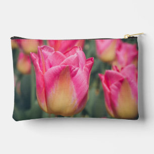Pink vintage style spring tulips  accessory pouch
